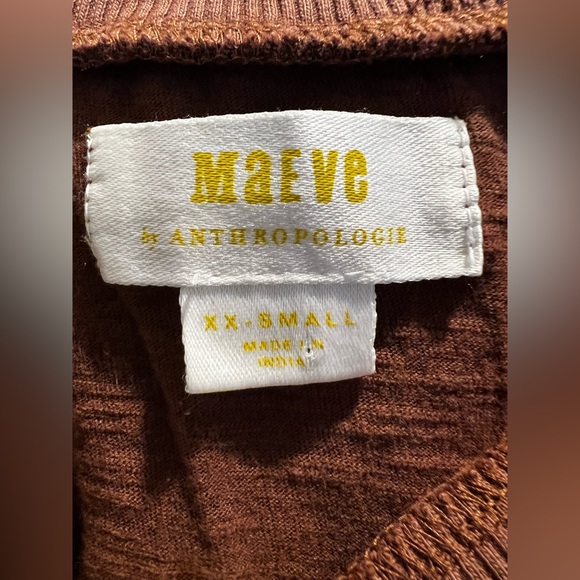 Anthropologie Maeve Brown Stretch Smocked Top - XXS - Picture 2 of 7